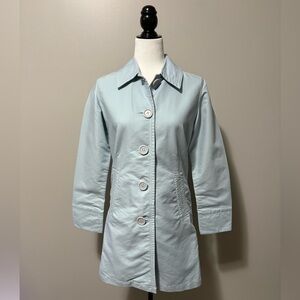 Eddie Bauer Mid Length Button Down Trench Coat Light Blue